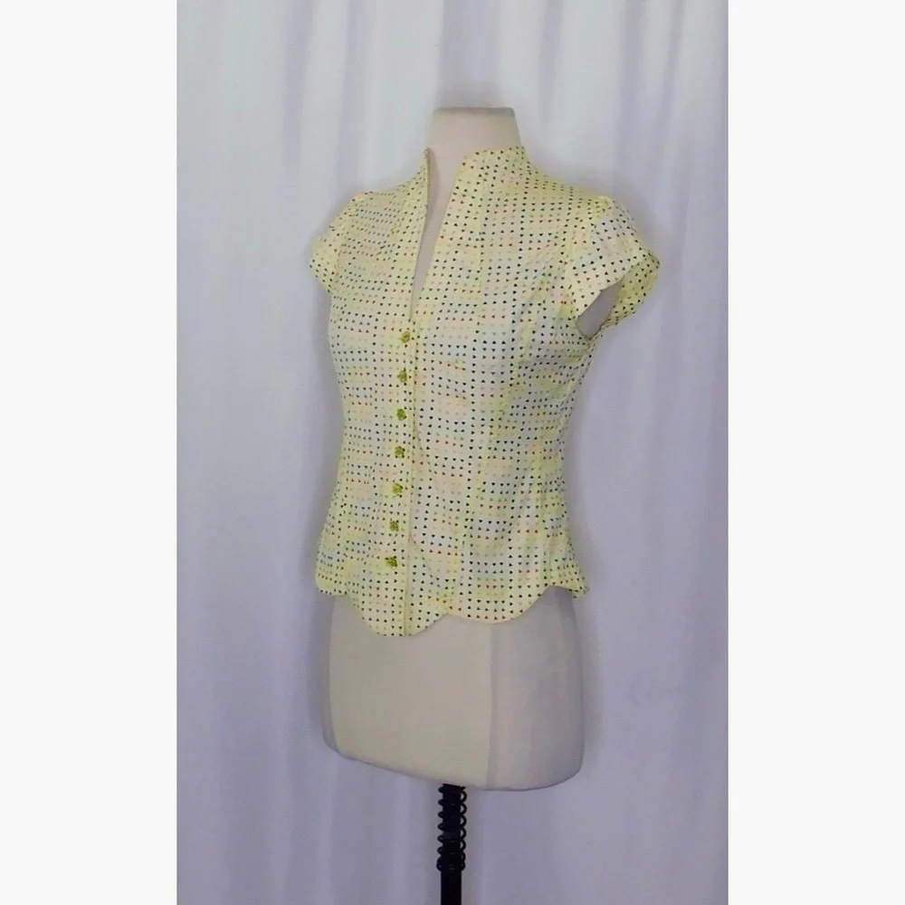 Vintage Anthropologie ODILLE Icon Hearts Scalloped Rainbow Top Blouse Heart 4 - Picture 6 of 16